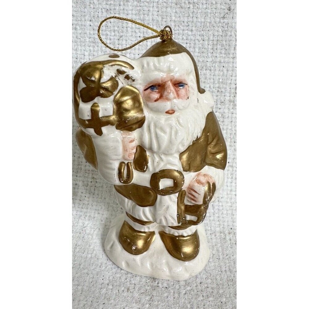 Set Of 4 White & Golden Santa Claus Ceramic Ornaments 4” Tall - Picture 3 of 6